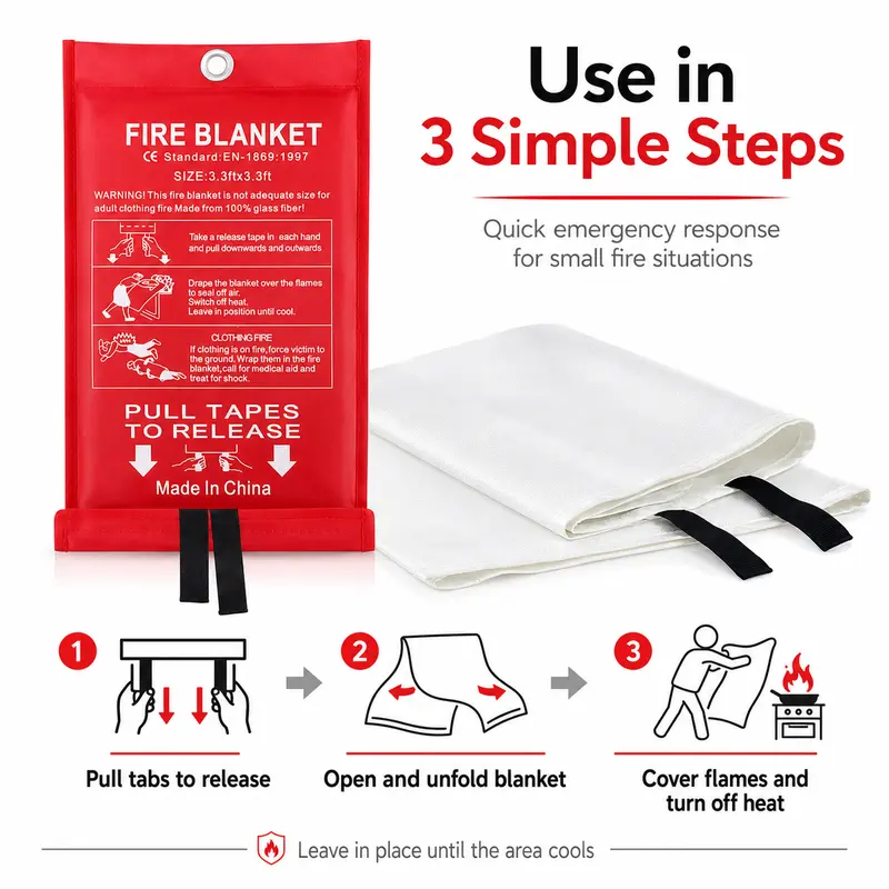 4 Pack Fiberglass Emergency Fi - Fire Blanket Kitchen recensie en prijs